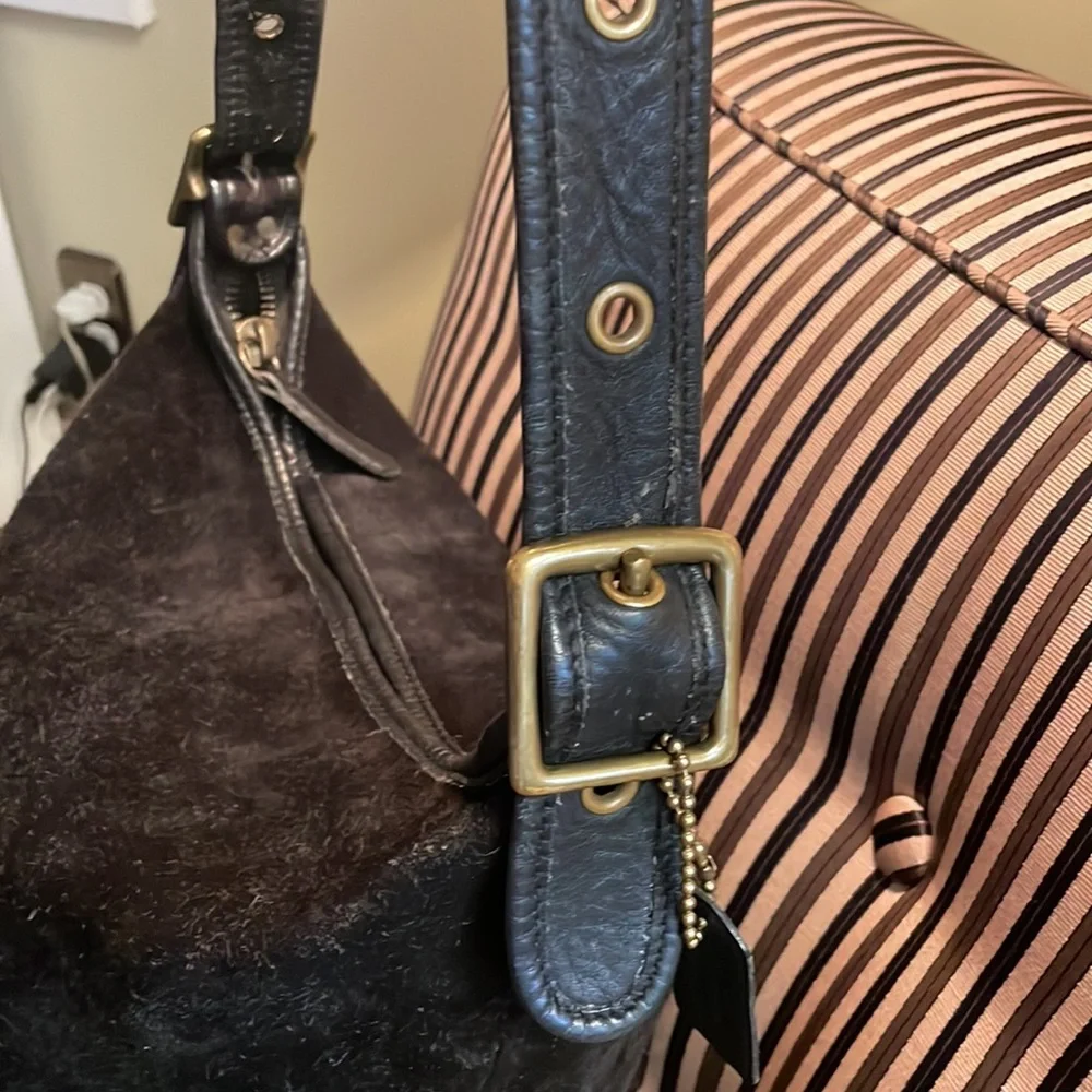 Vintage Coach Suede Berkeley Duffle Sac 9010 black with antiqued brass hardware